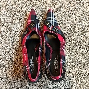 Wild Rose red plaid fabric & faux leather shoes